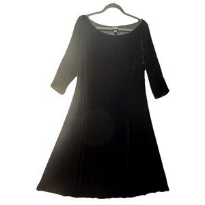 Eileen Fisher Dress Women's Sz S Black Velvet Midi 3/4 Sleeve Silk Blend A-Line
